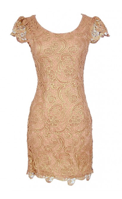 Nila Crochet Lace Capsleeve Pencil Dress in Pink Shimmer